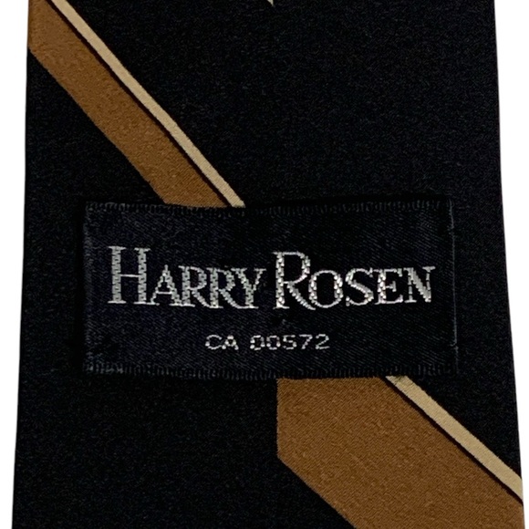 Vintage Harry Rosen Striped Silk Tie In Navy / Tan - Picture 4 of 8